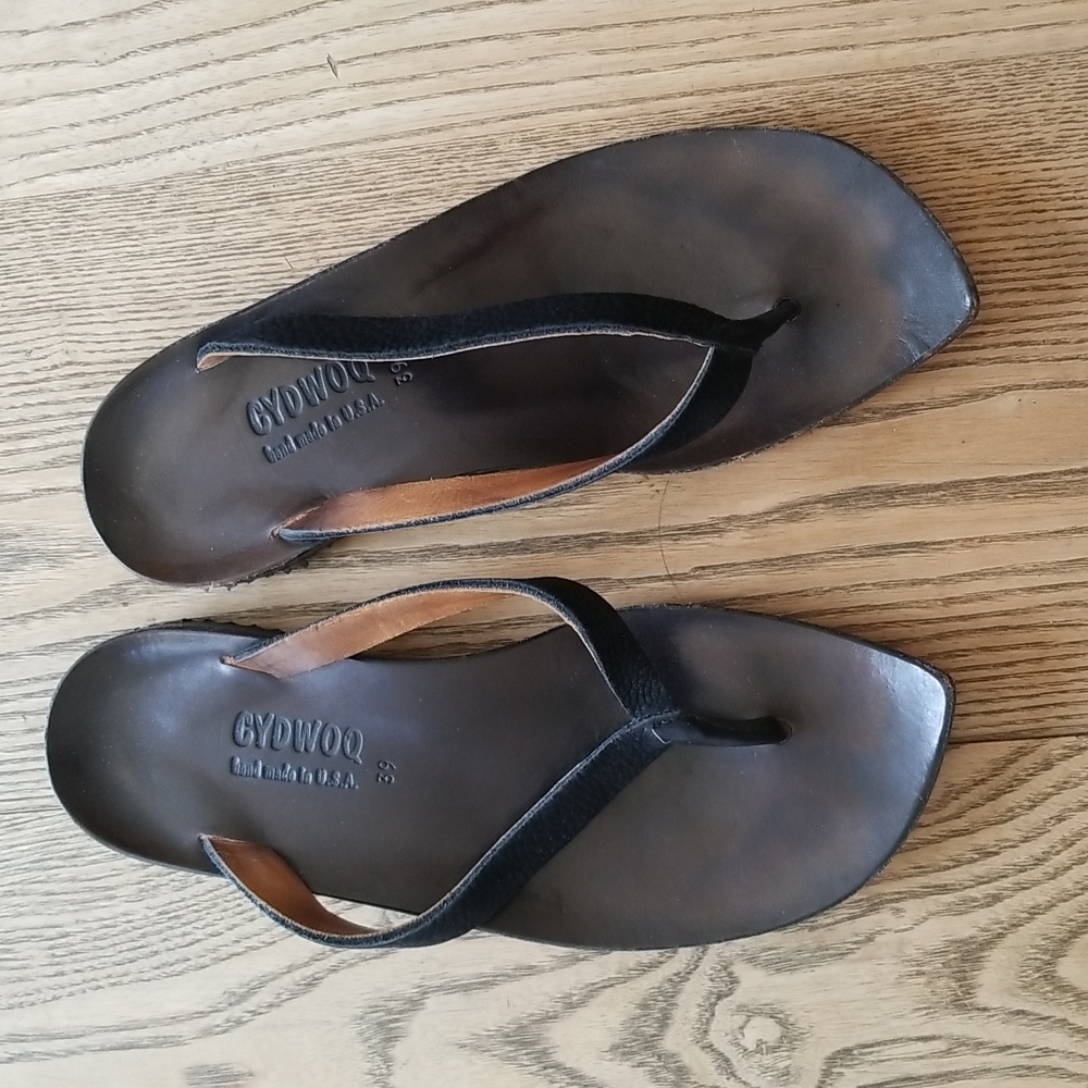 CYDWOQ Black Leather Handmade Sandals 39